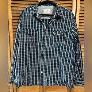 PD&C Men's Navy/Green/White Plaid Button Down Shirt Size XL